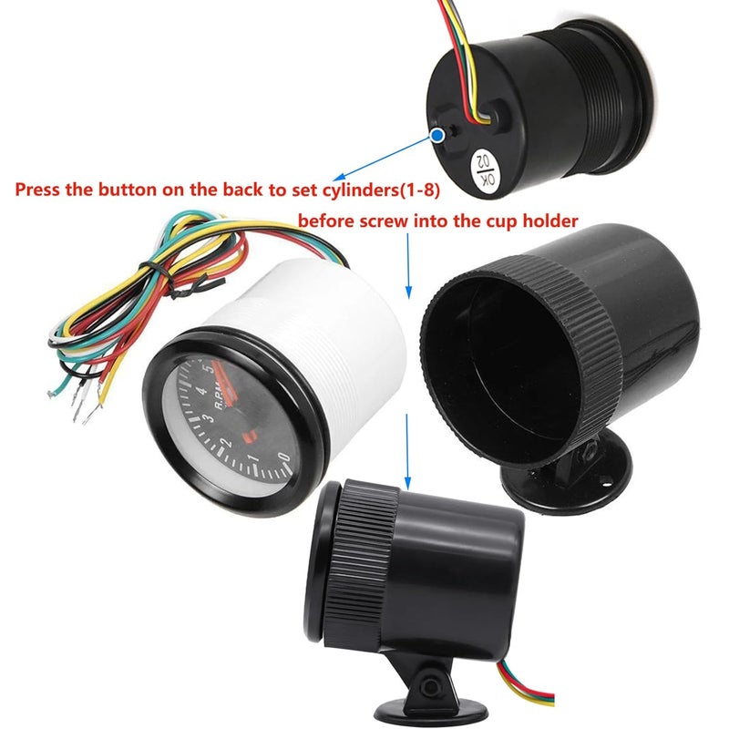 BLLYOGU Universal 2" Tachometer 8000 RPM Meter with Gauge Holder for 12V Gasoline Car Engine 1-8 Cylinders - Image 3